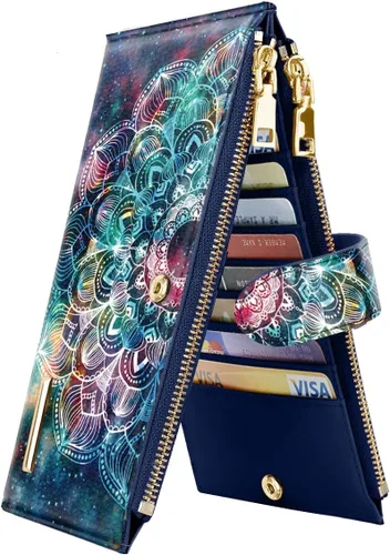 Miniatura 20 de Billetera de mujer con bloqueo RFID de gran capacidad, organizador multitarjetas, billetera plegable para mujer con bolsillo con cremallera