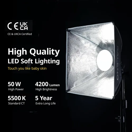 Miniatura 2 de Kit de iluminación de Softbox para fotografía RALENO, caja de luz de 16'' x 16'' para TikTok con bombilla LED (50W 5500K 97 CRI TLCI≥97), luz