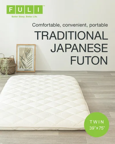 Miniatura 3 de FULI Futón japonés, cama de suelo japonesa, cama plegable de tatami, colchoneta enrollable, Shikibuton, fabricado en Japón (blanco, individual)