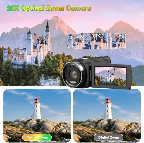 Miniatura 3 de Videocámara 5K UHD 48MP 60FPS WiFi Vlog Cámara para YouTube 10X Zoom óptico videocámaras con control remoto, estabilizador de mano, micrófono, 2
