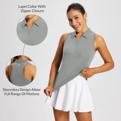 Miniatura 4 de BALEAF Camisetas de golf sin mangas para mujer, polo de espalda cruzada, con cuello UPF 50+, secado rápido