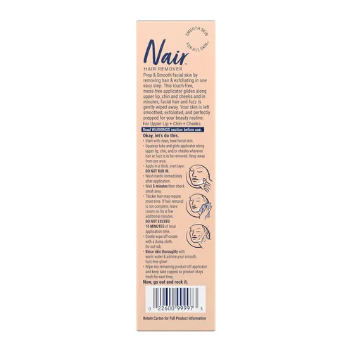 Miniatura 2 de NAIR Prep & Smooth Crema depilatoria exfoliante facial para mujeres, eliminación eficaz del vello para piel suave con ácido hialurónico, 1.76 onzas