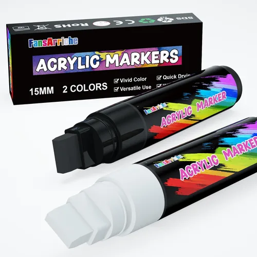 FansArriche Marcadores de pintura acrílica, punta de fieltro jumbo de 0.591 in, bolígrafos de pintura permanente e impermeables de color blanco y