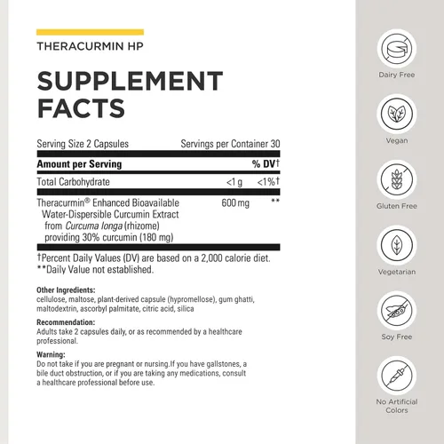 Miniatura 3 de Integrative Therapeutics Theracurmin HP - Apoyo para la salud del corazón y las articulaciones* - Soporte de recuperación muscular* - 27 veces más