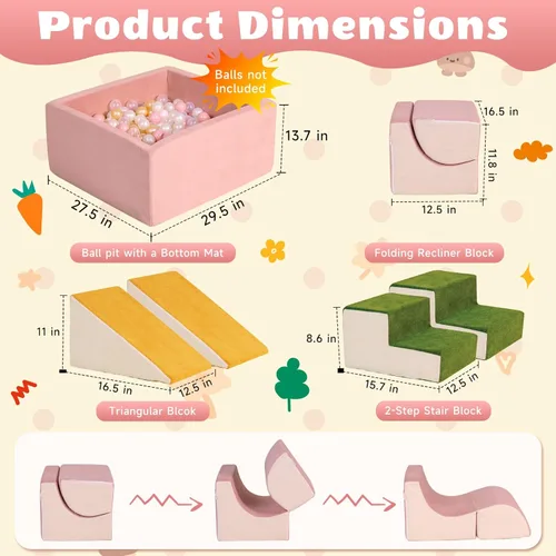 Miniatura 2 de Bloques modulares de escalada de espuma 30D de alta densidad de 6 piezas para niños pequeños de 6 a 24 meses, juego suave certificado OEKO-TEX