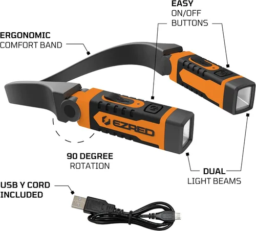 Miniatura 6 de EZRED NK15-OR ANYWEAR Luz de cuello recargable para iluminación sin manos, naranja, luz perfecta para mecánicos, camping, caza, proyectos