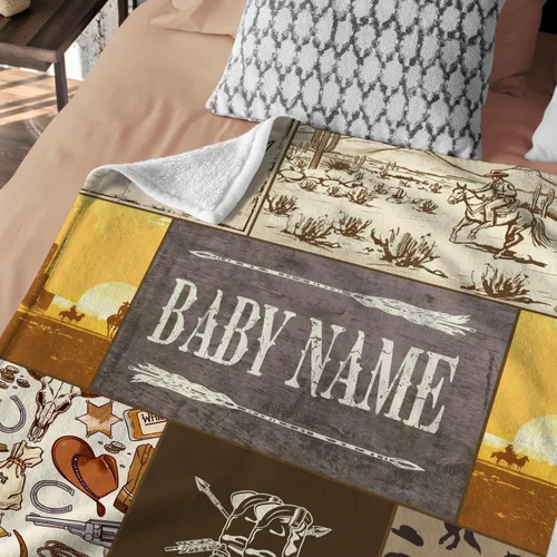 Miniatura 7 de Mantas de bebé occidentales - Mantas personalizadas y de forro polar personalizadas para niños y niñas, 3 tamaños para hijo y hija recién nacidos
