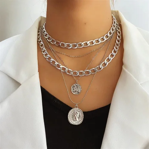 Miniatura 2 de INENIMARTJ Collares de oro en capas, gargantilla de cadena de eslabones gruesos para mujer, collar de hip hop punk de los años 80 y 90 para niñas