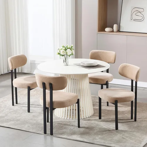 Miniatura 12 de HEAH-YO Juego de 2 sillas de comedor modernas, sillas de cocina de tela de lino con patas de metal negro, sillas laterales tapizadas sin brazos