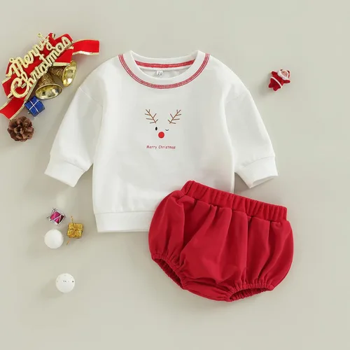 Miniatura 3 de Conjunto de ropa para bebé niña de otoño e invierno con sudadera de manga larga y pantalones cortos Bloomer