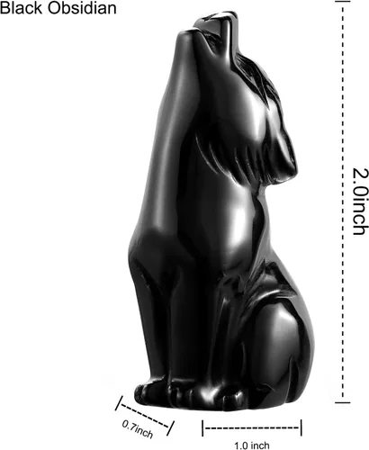 Miniatura 2 de Artistone Estatua de lobo de obsidiana negra de 2 pulgadas, adorno para decoración del hogar, escultura de animales de cristal curativo con caja