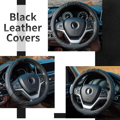 Miniatura 2 de Achiou - Funda para volante de automóvil, universal, de 15 pulgadas, con contornos de agarre, de cuero, antideslizante, transpirable, suave