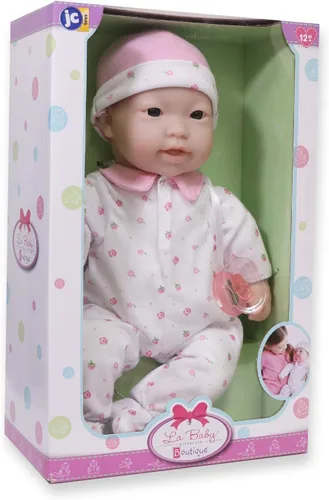 Miniatura 6 de JC Toys - La Baby - Muñeca bebé asiática con cuerpo mediano y suave de 16 pulgadas - Lavable, con traje rosa con gorro desmontable y chupete