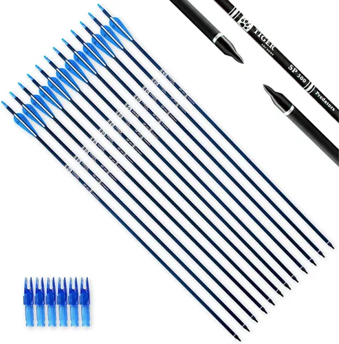 Miniatura 13 de TIGER ARCHERY - Flecha de carbono de 30 pulgadas con puntas extraíbles para arco compuesto y recurvo (paquete de 12 unidades)