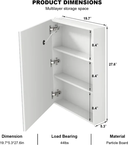 Miniatura 2 de Gabinetes de medicina LED para baño, botiquín iluminado con espejo, tocador de baño de montaje en superficie con almacenamiento, brillo ajustable