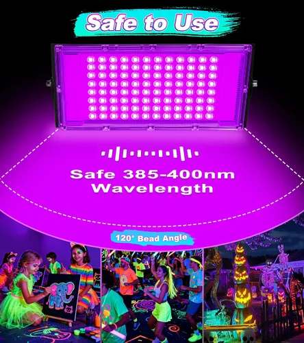 Miniatura 4 de Luz LED Negra de 100W IP66 Impermeable, Reflector de Luz Negra para Exteriores con Enchufe+Interruptor+Cable, para Halloween, Neón que Brilla