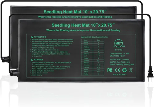 Tapete térmico para plántulas, almohadilla térmica para plantas de 10" x 20.75" para inicio de semillas de jardinería doméstica, certificado MET,