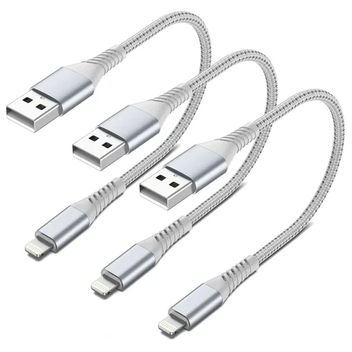 Miniatura 8 de Cable corto de carga para iPhone de 6 pulgadas, paquete de 3 cables USB a Lightning de 0.5 pies, cable corto trenzado para iPhone de carga rápida