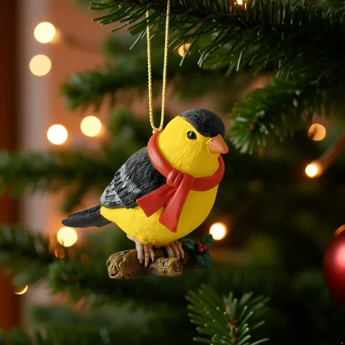 Goldfinch - Figura colgante para árbol de Navidad, regalo para amantes de los pájaros, decoración de árbol de Navidad, adorno festivo de vida