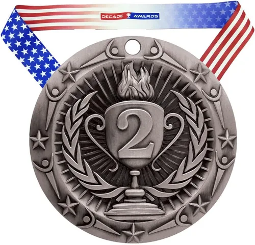 Miniatura 9 de Decade Awards Medalla de Primer Lugar, Clase Mundial - 3 Pulgadas de Ancho - Medalla de Oro con Cinta para el Cuello de Estrellas y Rayas - Perfecta