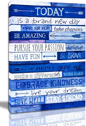 Miniatura 9 de Decoración de oficina con citas inspiradoras, arte de pared motivacional azul, lienzo enmarcado, tamaño 12 x 16 pulgadas