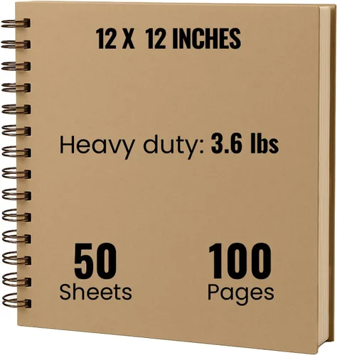 Modern Shop Álbum de recortes | Papel Kraft extra grueso con tapa dura - 12 x 12 8.82 oz/m², 50 hojas