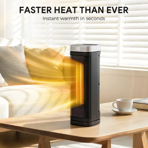 Miniatura 4 de Calentador de espacio de 17 pulgadas, calentadores eléctricos de 1500 W para uso en interiores con termostato, oscilación de 70°, 5 modos, control