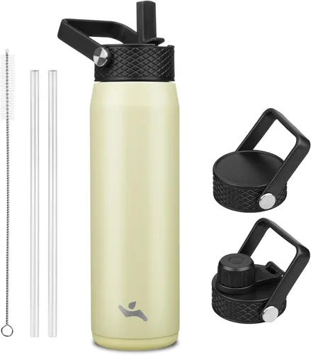 Miniatura 11 de Konokyo - Botella de agua aislada de 18 onzas, botellas deportivas de acero inoxidable con 3 tapas, verde militar
