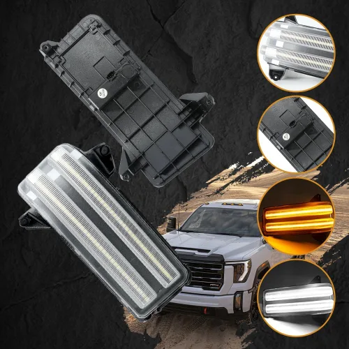 Miniatura 6 de ROCCS Luz de señal de giro secuencial ámbar con interruptor de retroceso LED para espejo lateral de remolque, luz DRL blanca de estacionamiento