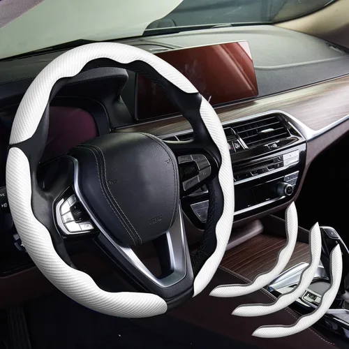 Miniatura 10 de WOCOCN 2 fundas para volante de automóvil, protector antideslizante de fibra de carbono para hombres y mujeres, múltiples opciones de color, Beige