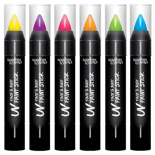 Splashes & Spills Barras de pintura UV para rostro y cuerpo, pintura corporal UV, pintura facial UV para disfraces, cosplay, teatro, club, brilla