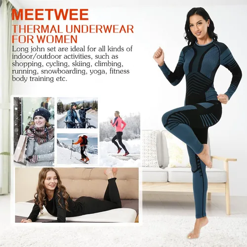 Miniatura 6 de MEETWEE Ropa interior térmica para mujer, Long Johns Ski para clima frío, capa base, cálida parte superior e inferior de invierno para correr
