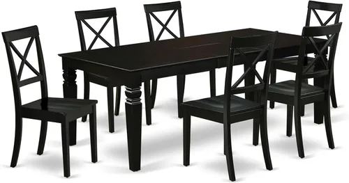 Miniatura 12 de East West Furniture LGBO7-LWH-W - Juego de cocina de 7 piezas que consta de una mesa rectangular con hojas de mariposa y 6 sillas de comedor, 42 x