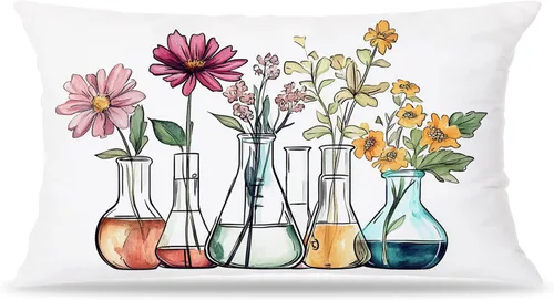 Miniatura 14 de Juego de 2 fundas de almohada florales con lazo de cinta azul y rosa de 18 x 18 pulgadas, decoración de dormitorio de habitación preparada, fundas