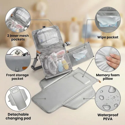 Miniatura 2 de UBRAVOO Portable Diaper Changing Pad - Baby Diaper Changer Travel Bag with Wipes Pocket, Smart Design Portable Changing Mat, Infant Travel Station