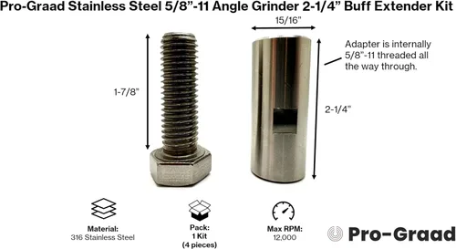 Miniatura 3 de Kit extensor de pulido de amoladora angular de acero inoxidable 5/8"-11, rueda de pulido de vías respiratorias eje de extensión de 2-1/4", adaptador