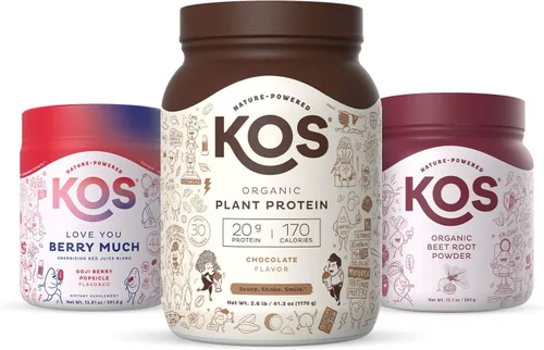 KOS Paquete Smart Heart (proteína de chocolate en polvo a base de plantas + polvo de raíz de remolacha orgánica + mezcla de rojos orgánicos)