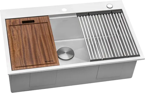 Miniatura 14 de Ruvati Fregadero de Preparación de Barra Estación de Trabajo de 13 pulgadas con Tapa - Fregadero de Cocina de Acero Inoxidable Calibre 16 Bajo