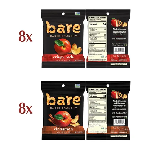 Miniatura 2 de Paquete de bocadillos Bare de frutas de manzanas crujientes horneadas, sin gluten, sabores Fujis & Reds y canela, 0.53 onzas (16 unidades).