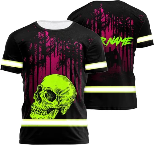 Miniatura 11 de Maddly Polo de alta visibilidad con diseño de calavera y bandera de Estados Unidos, ropa de trabajo patriótica con nombre personalizado para Camisa