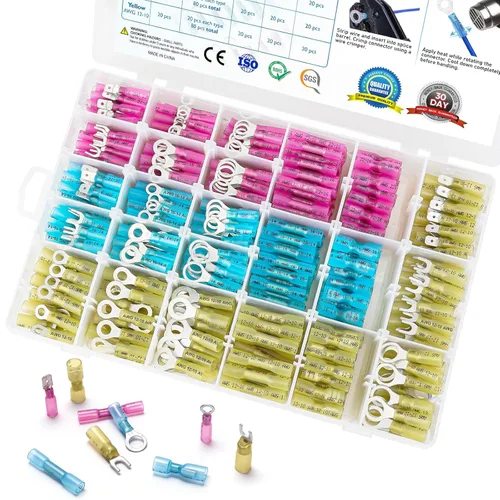 Miniatura 10 de TICONN 1250 piezas de conectores de cables con funda termorretráctil, kit de terminales eléctricos impermeables para uso automotriz y marino