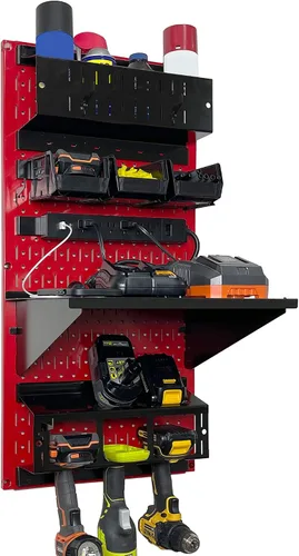 Miniatura 12 de Wall Control Kit organizador de almacenamiento de herramientas eléctricas, soporte para taladro inalámbrico, estación de carga, 16 x 32 pulgadas