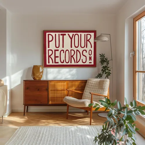 Miniatura 7 de Impresión artística retro para pared, póster "Put Your Records On", arte de pared moderno de mediados de siglo, impresión Put Your Records pintada a