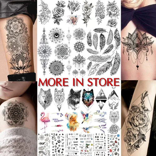 Miniatura 5 de COKTAK Tatuajes temporales grandes, flor dorada, 8.2x5.9 pulgadas