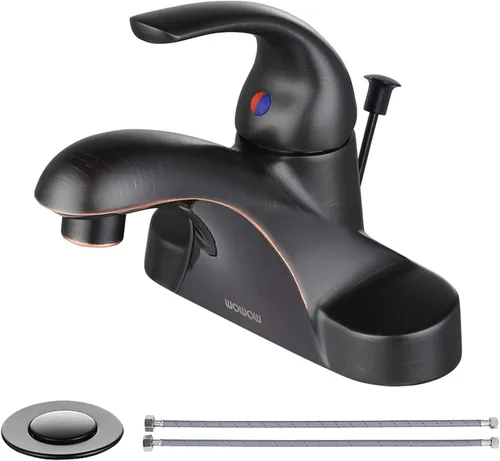Miniatura 12 de WOWOW Grifo de baño de 4 pulgadas de un solo mango para fregadero de baño, llave de tocador de oro cepillado con conjunto de drenaje de barra