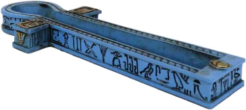 Miniatura 3 de Ebros Gift Hermosos símbolos jeroglíficos azules egipcios Cartucho dorado Ankh Key Incienso Stick Burner Holder Figurine Gods of Egypt Talismán of