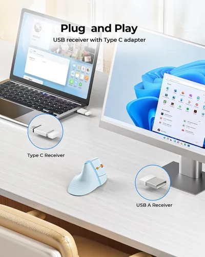 Miniatura 6 de Seenda MOE302 - Mouse ergonómico vertical con reposamanos, mouse inalámbrico recargable para aliviar el dolor de muñeca, acceso directo de Azul
