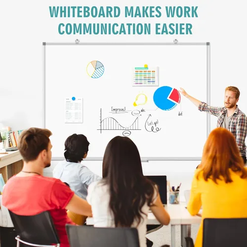 Miniatura 7 de Pizarra blanca grande de borrado en seco para pared, 60 x 40 pulgadas, pizarra magnética de doble cara con bandeja larga para bolígrafos, pizarra