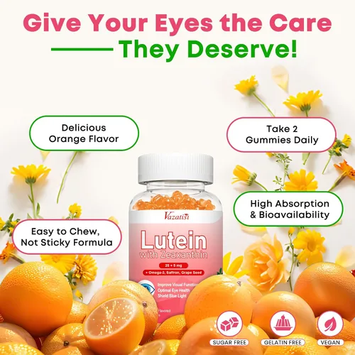 Miniatura 7 de Gomitas de suplementos de luteína y zeaxantina, suplemento avanzado de vitaminas para los ojos con arándano, azafrán, semilla de uva, omega 3