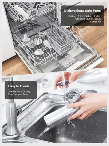 Miniatura 8 de HOUSNAT - Picadora de carne eléctrica, 3200 W máximo para uso doméstico, picadora de carne resistente 3 en 1 con 2 cuchillas y 3 platos, tubo